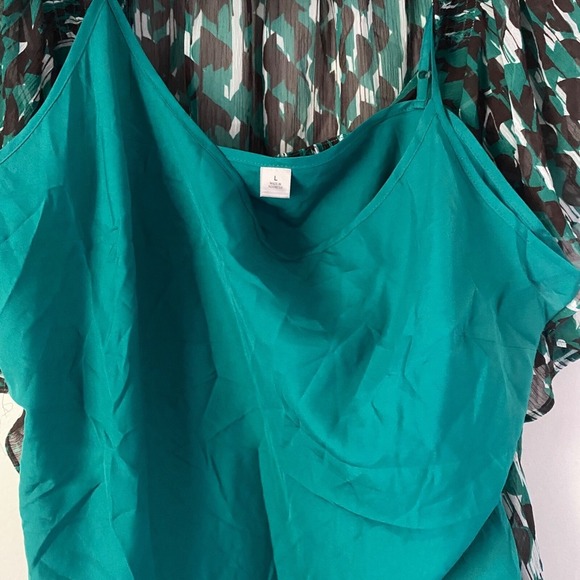 Worthington Sheer Chiffon Multi-Color Blouse Ruffle Built-in Removable Cami SZ L - Picture 6 of 6